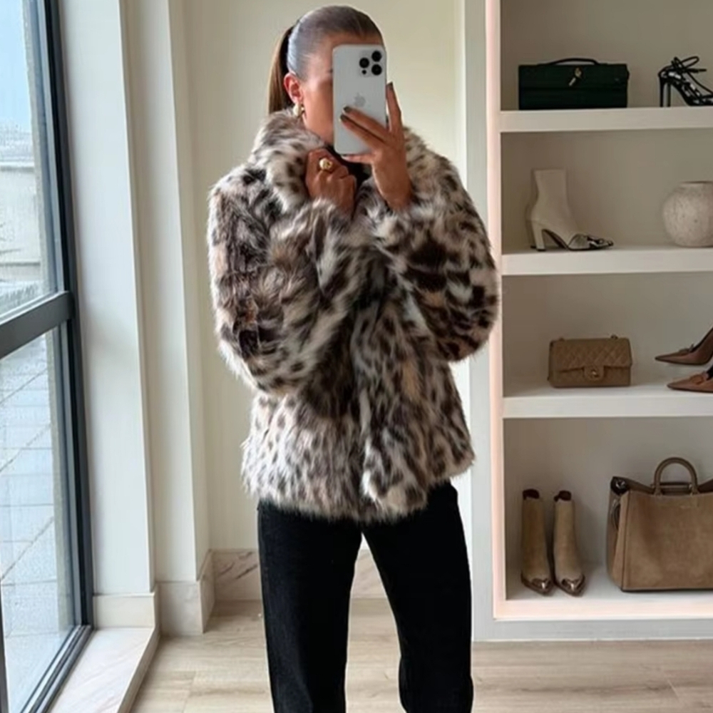 Style slim fit fashion simple single breasted faux fur effect lapel coat jacket - Picture 2 of 8